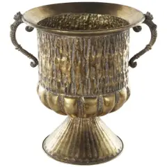 15" Gold Metal Urn Shaped Vase with Hammered Details