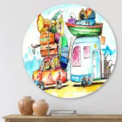 Designart - Family Travel With Caravans - Farmhouse Metal Circle Wall Art