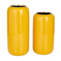 Yellow Metal Vase Set of 2 11", 13"