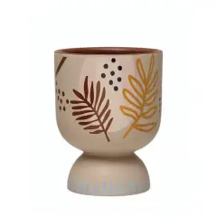 9.5" Stoneware Footed Planter with Abstract Design