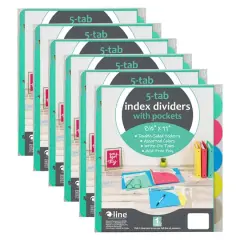 C-Line&reg; 8.5" x 11" Assorted Color 5-Tab Poly Index Dividers with Slant Pocket, 6 Packs of 5