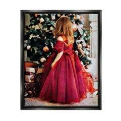 Stupell Industries Child On Christmas Day Gifts Framed Floater Canvas Wall Art Black