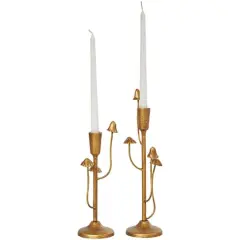 Gold Metal Abstract Mushroom Inspired Candle Holder Set