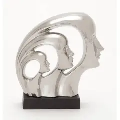 12" Silver Porcelain Contemporary Family Sculpture