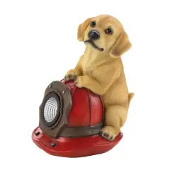 8.75" Dog & Fire Helmet Solar Statue