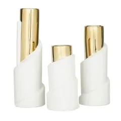 Set of 3" Gold Stoneware Contemporary Vase 15", 12", 9"
