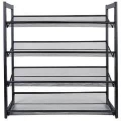 Organize It All Black 30" Wide 4 Tier Adjustable Mesh Shoe Rack