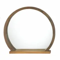 Round Wooden Mirror with Shelf