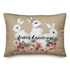 Sketched Bunnies On White Pillow 14" x 20" Throw Pillow