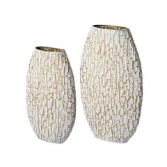 Glitzhome&reg; Gold & White Oval Textured Metal Floor Vases Set