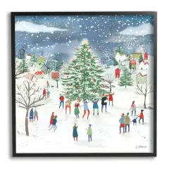 Stupell Industries Town Christmas Tree Celebration Framed Giclee Art Black
