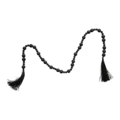 Hello Honey&reg; 45" Black Acacia Wood Bead Garland with Raffia Tassel