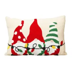 Glitzhome&reg; Hooked Christmas Gnomes Throw Pillow