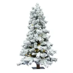 5ft. Pre-Lit Flocked Spruce Artificial Christmas Tree, Warm White Dura-Lit&reg; LED Lights