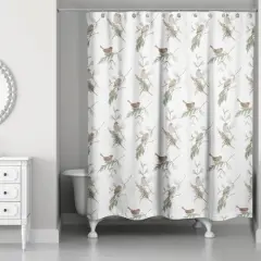 Pine & Birds on White Shower Curtain