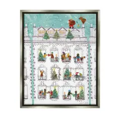 Stupell Industries Santa Claus Gifts City Rooftop Framed Floater Canvas Wall Art Gray