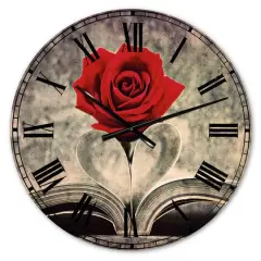 Designart 'Red Rose Inside The Book Modern Wall Clock