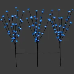 Set of 3 Pre-Lit Cherry Blossom Artificial Tree Branches 2.5' - Blue LED Lights Black