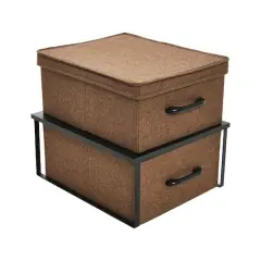 Household Essentials Stacking Storage Boxes Set Black Oak