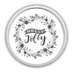 Holly Jolly Wreath Round White Framed Print Wall Art