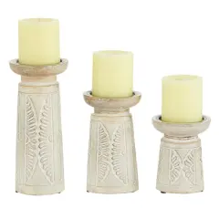 White Mango Wood Natural Candle Holder Set