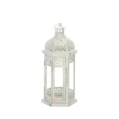 13.75" White Antique-Style Floral Lantern