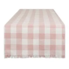 DII&reg; 108" Heavyweight Check Fringed Table Runner Pale Mauve