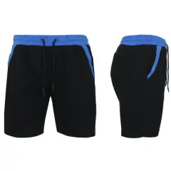 Galaxy By Harvic Men's French Terry Jogger Sweat Lounge Shorts with Contrast Trim Design Black and Royal