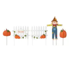 Glitzhome&reg; Fall Metal Scarecrow, Pumpkin & Fence Yard Stake Set