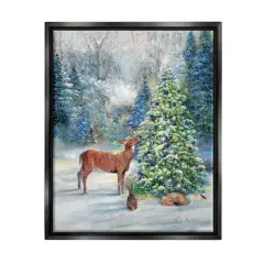 Stupell Industries Winter Woodland Animals Tree Framed Floater Canvas Wall Art Black
