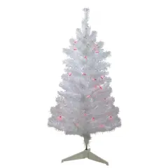 3ft. Pre-Lit White Iridescent Pine Artificial Christmas Tree, Pink Lights