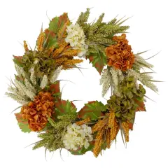 30" Orange & Green Fall Hydrangea Floral Wreath