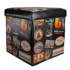 15" Brown with Travel Stickers Collapsible Ottoman