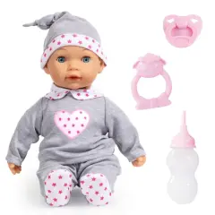 Bayer Design 15" Gray & Pink Hearts Interactive Tears Baby Doll
