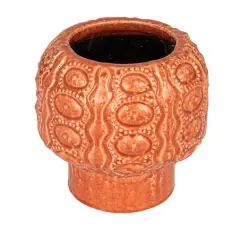 Hello Honey&reg; 9" Coral Crackle Glaze Embossed Terra Cotta Footed Vase Planter
