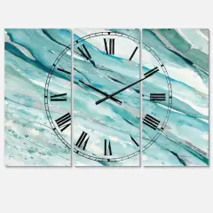Designart Blue Green Silver Springs Coastal 3 Panel Wall Clock