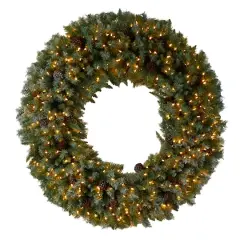 5ft. Clear LED Lights Flocked Artificial Christmas Wreath With Pinecones