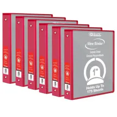 BAZIC&reg; 3 Ring View Binder with Pockets, 6ct. Red