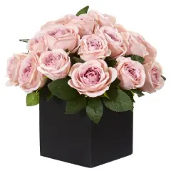 11'' Pink Rose Arrangement in Black Vase