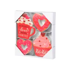 Glitzhome&reg; Valentine's Wooden Cup Cakes & Heart Table D&eacute;cor Set