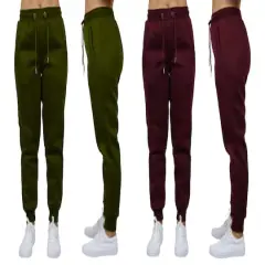 Galaxy by Harvic Women's Relaxed Fit Fleece-Lined Jogger Sweatpants 2 Pack Olive/Burgundy