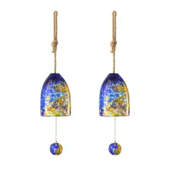 Glitzhome&reg; 26" Blue & Yellow Glass Twist Glaze Windchime