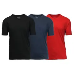 Galaxy by Harvic Men's Short Sleeve V-Neck T-Shirt 3 Pack Black/Navy/Red