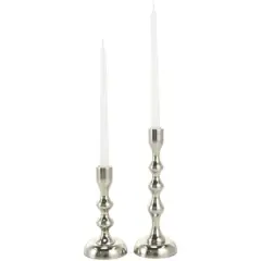 Contemporary Aluminum Taper Candle Holder Set Silver