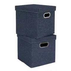 Household Essentials 11.5" Denim Blue Collapsible Cotton Blend Cube Storage Box with Lid, 2ct.