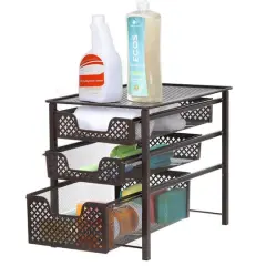 NEX&trade; 17" Brown Stackable 3-Tier Sliding Basket Cabinet Organizer