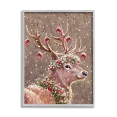 Stupell Industries Deer Antler Holiday Ornaments Black Framed Giclee Art Gray