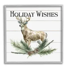 Stupell Industries Holiday Wishes Seasonal Deer Framed Giclee Art Gray