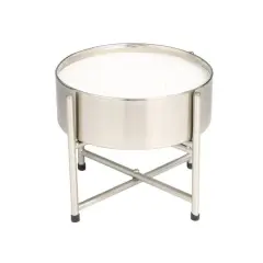 55oz. Sweet Bamboo Scented White 4 Wick Candle in Silver Bowl with Stand