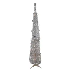 6ft. Pre-Lit Silver Pre-Decorated Pop-Up Artificial Christmas Tree, Clear Lights